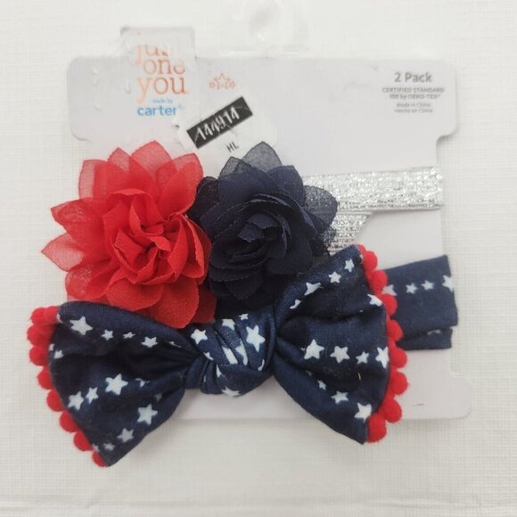 Just One You By Carters Baby Girl Headband Set of 2 Patriotic Red White Blue - Picture 1 of 2